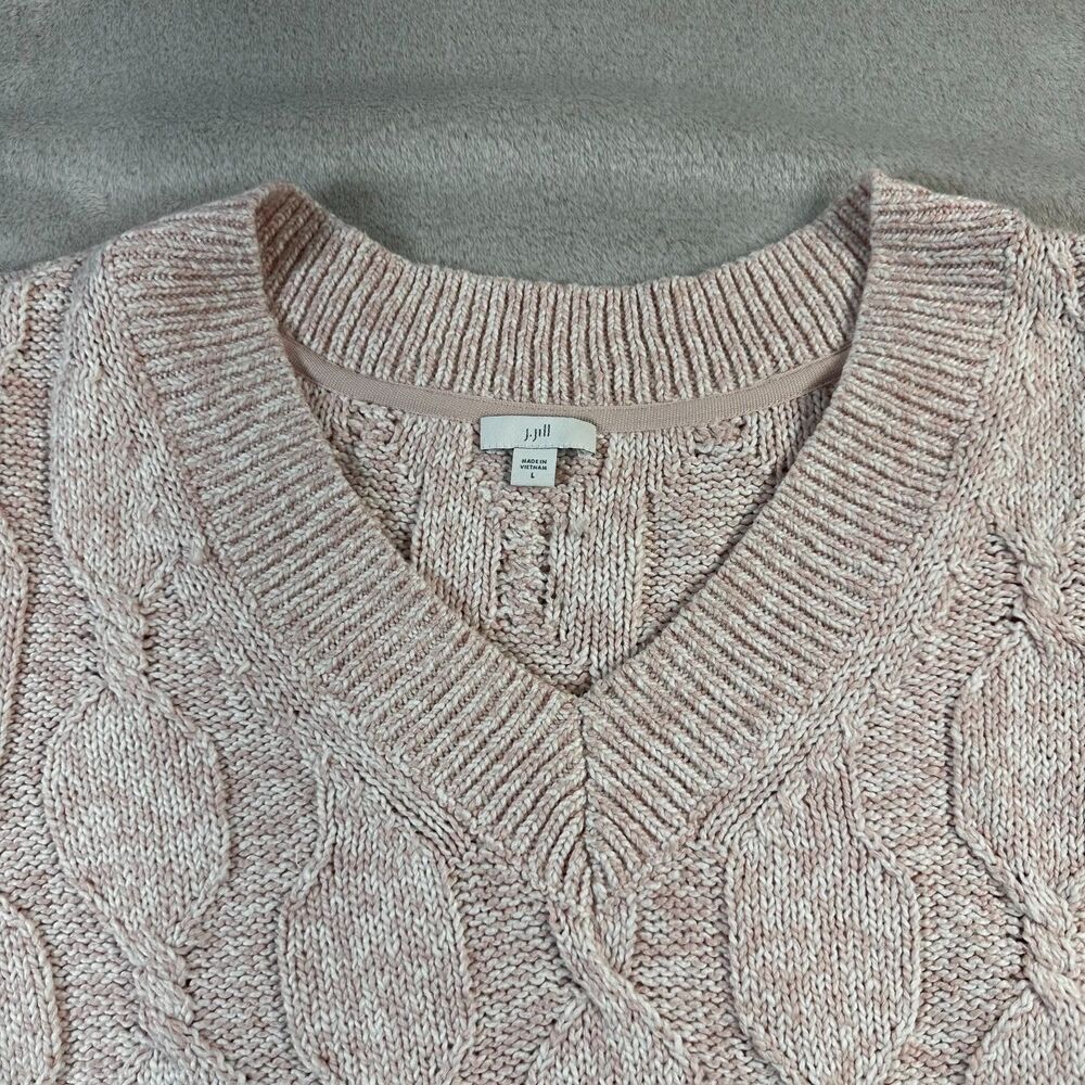 J Jill Sweater Size Large Pink and White Color V-neck Three-Quarter Sleeve - Picture 2 of 9